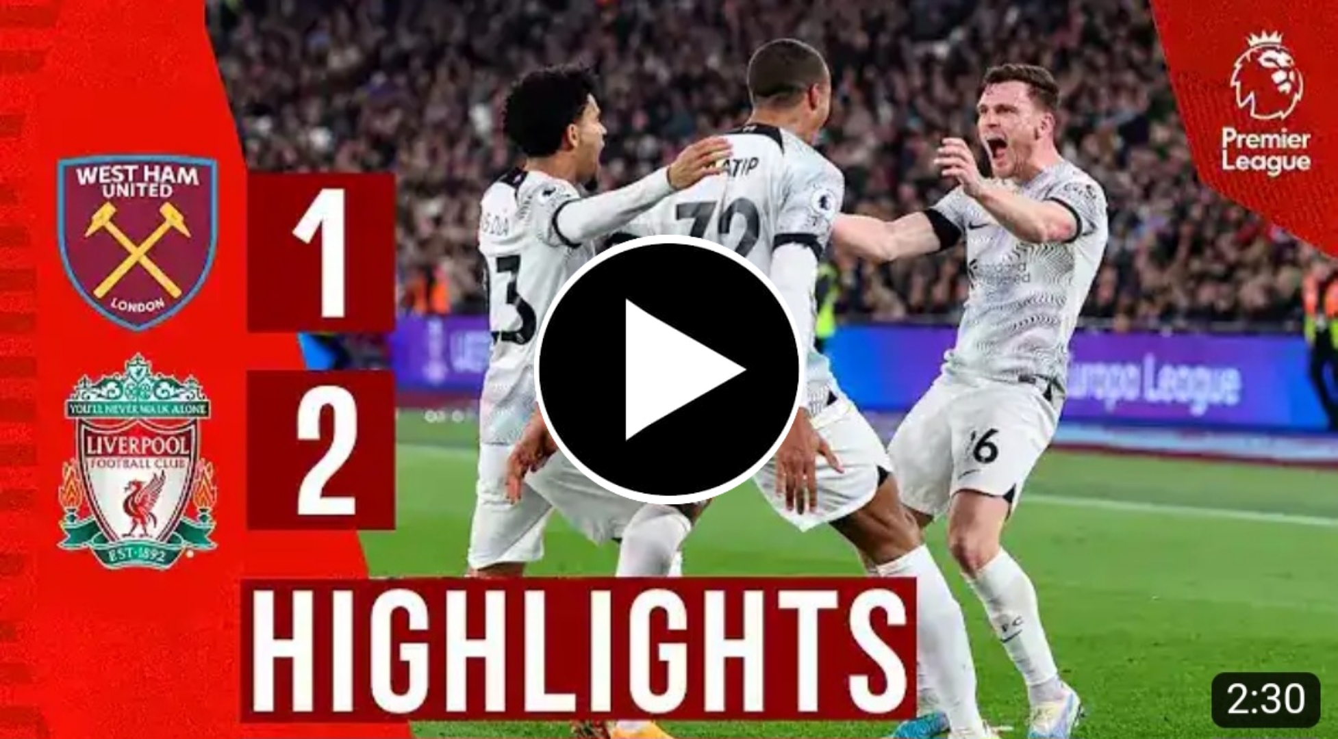 (Video) Watch:Westham ðŸ†š Liverpool 1-2 | All Goals And Highlights 2023 1 Sportelo